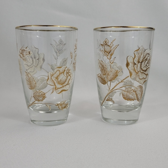 (2) Vtg Libby Glass Rose Bouquet Tumbler - Picture 5 of 14